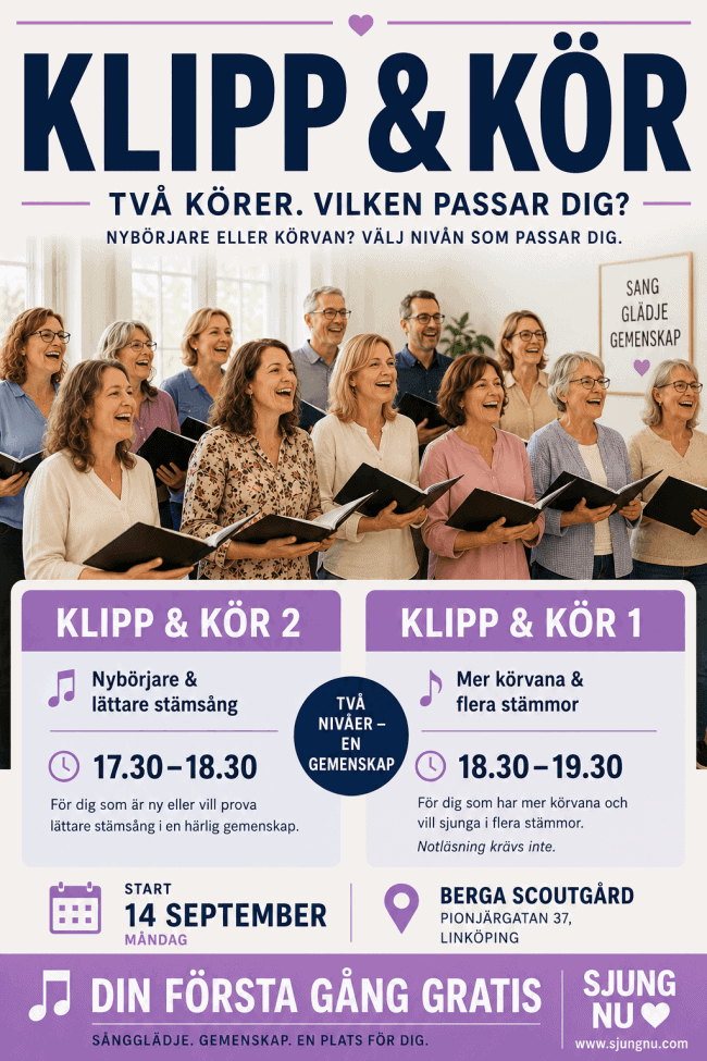 Välkommen till Klipp & Kör i Linköping hösten 2026